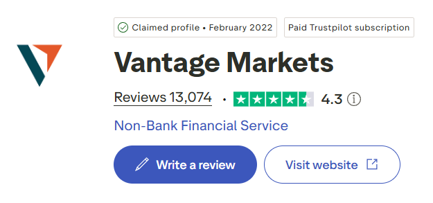 Vantage Markets Broker Review - Trustpilot Rating